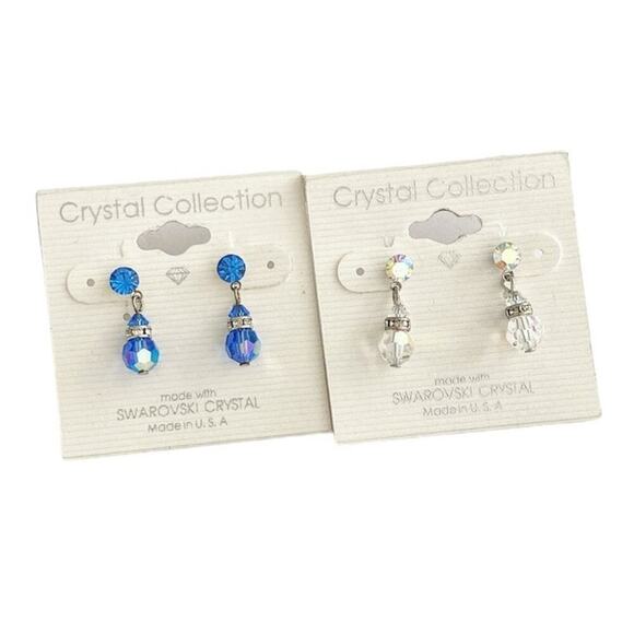 6mm Swarovski Crystal Dangle Earrings - Iridescent & Capri Blue - Picture 1 of 2